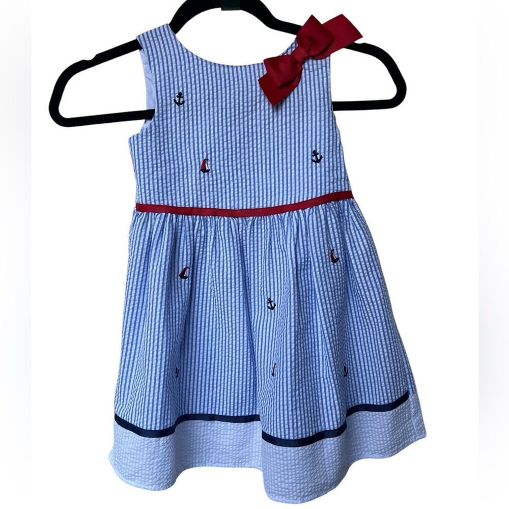 Rare Editions Girls Dress Seersucker Sailboats Size 4T New with Tags